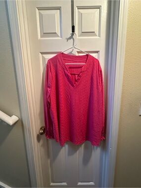 Women's Pink V-Neck Long Sleeve Top